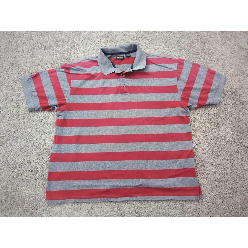 Ping Collection Polo Shirt Mens XL Gray Striped‎ 100% Cotton Golf Preppy Casual
